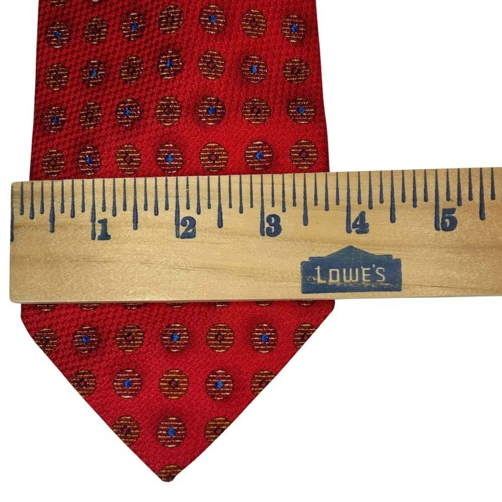 Ermenegildo Zegna‎ Silk Tie Men's Red Gold Blue Geometric Medallion Italy
